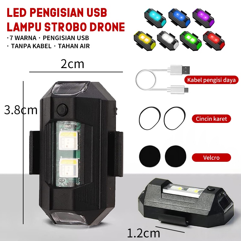 Lampu Strobo LED 7 Warna Universal Anti TabraKan Untuk Motor/sepeda/drone/pesawat Multi Mode Dengan Port Charger USB Lampu LED Kedip  Aircraft Anti Air Lampu LED Model Pesawat