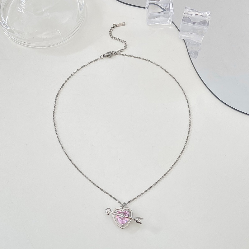 Kalung Rantai Klavikula Hias Kristal Warna Pink Gaya Korea