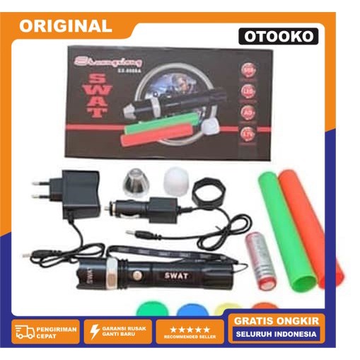 Paket Lengkap Senter Led Emergency Swat Police Cone Kompas SX 8008