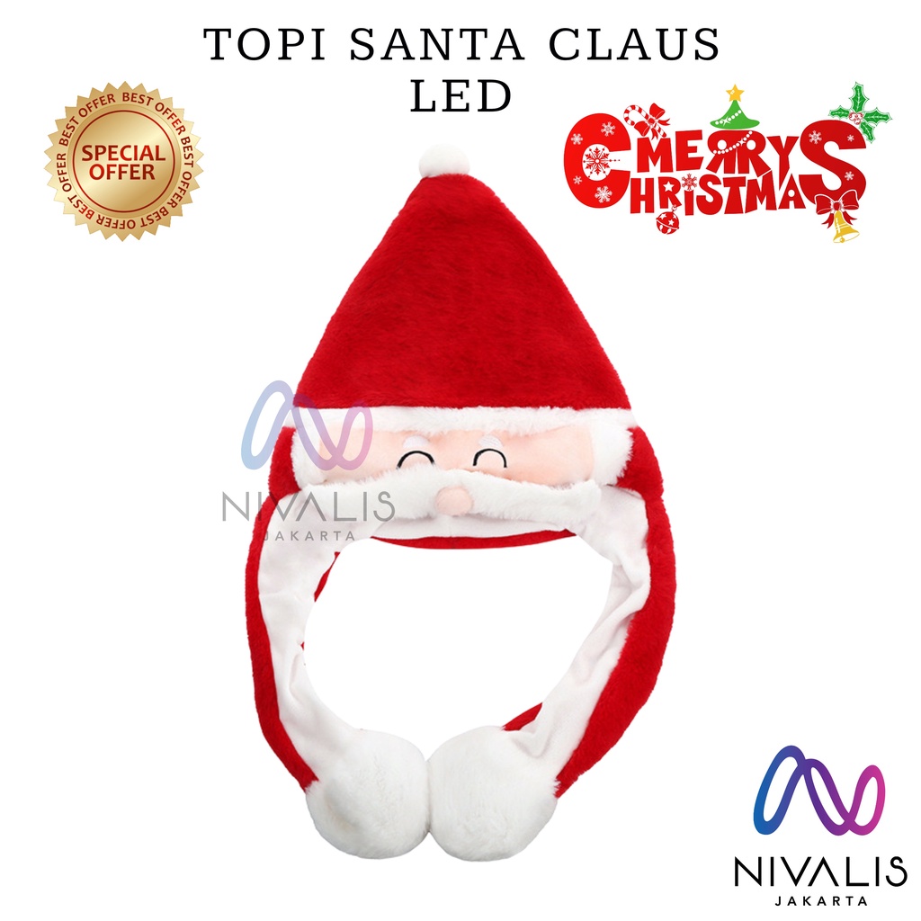NIVALIS JAKARTA TOPI NATAL SANTA CLAUS DEWASA DAN ANAK LAMPU LED GERAK TOPI MERRY CHRISTMAS SANTA CL
