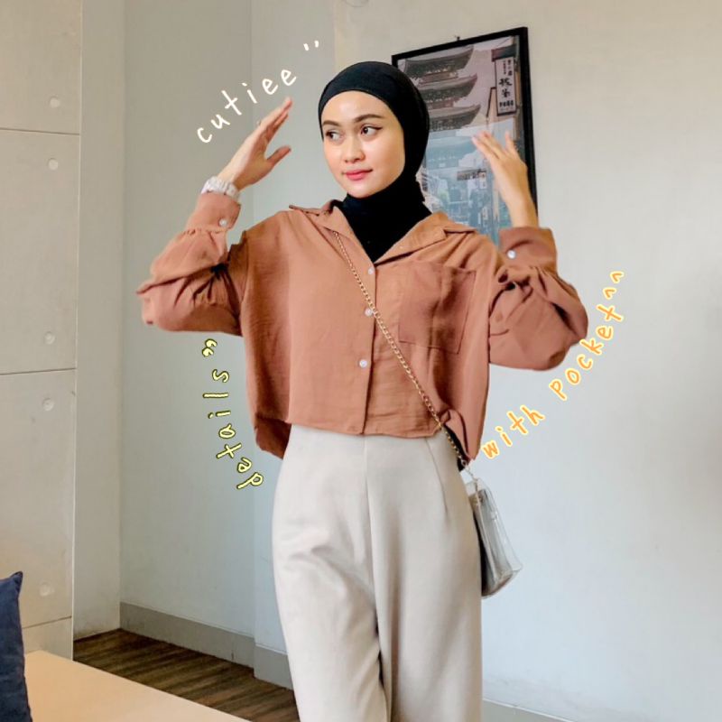 KEMEJA CROP CRINKLE OVERSIZE TITAN SHIRT OUTER LUARAN ATASAN AIRFLOW