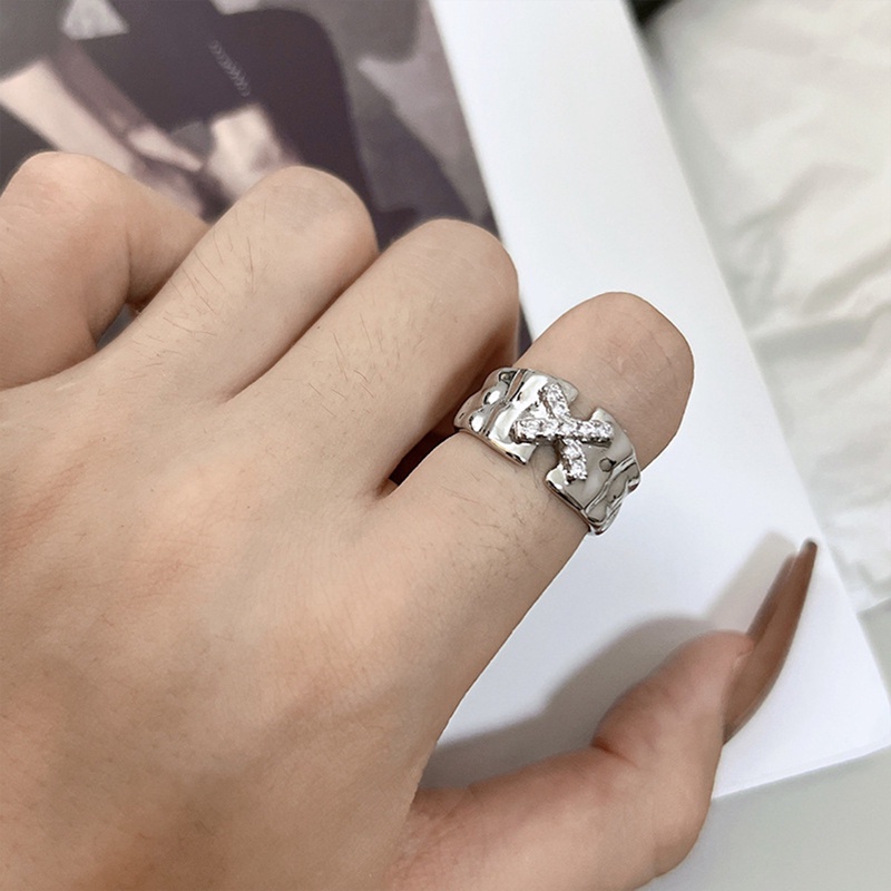 Fancyqube Cincin Kristal Bentuk Salib Bintang Irregular Untuk Unisex