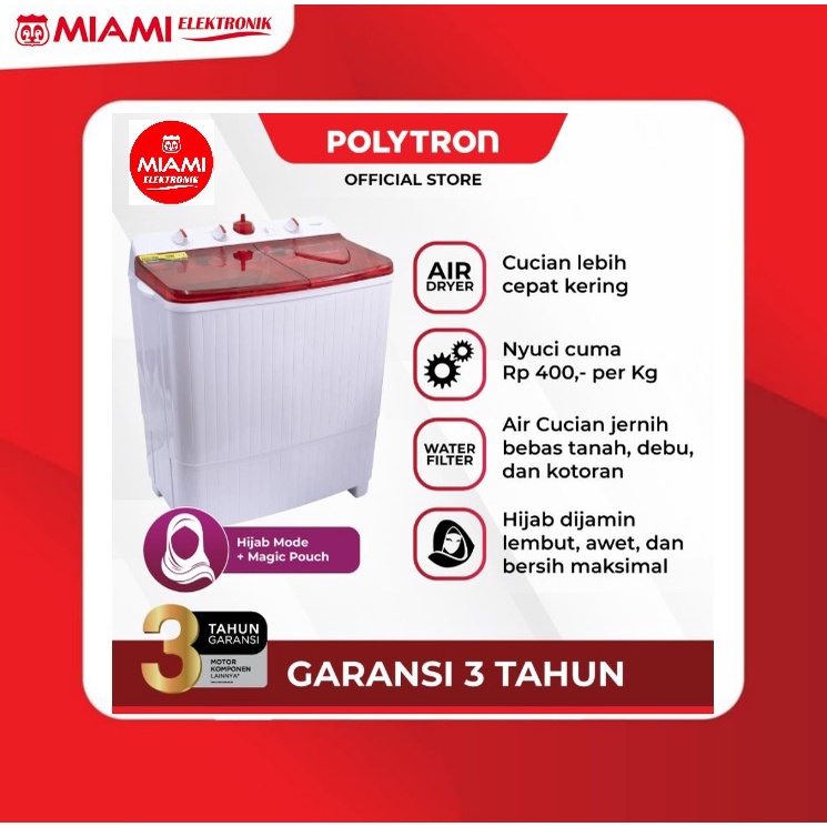 POLYTRON PWM 951 Mesin Cuci 2 tabung 9,5Kg Primadona Samba