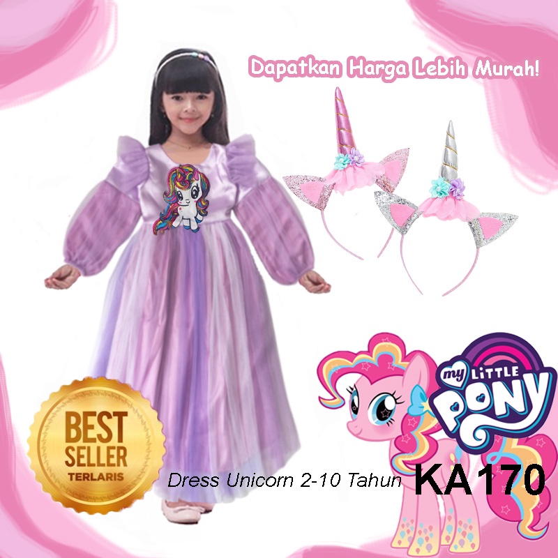 Gaun Unicorn Anak Perempuan Dress 3 4 Tahun Dress Anak Warna Lilac Ungu Muda Terlaris Baju My Little