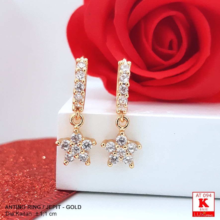 AT 094 Anting Clip Charm Bintang Mata Sirkon Perhiasan Lapis Emas Model Bunga Love  Tetes Anting Xuping Murah Luxx Xuping