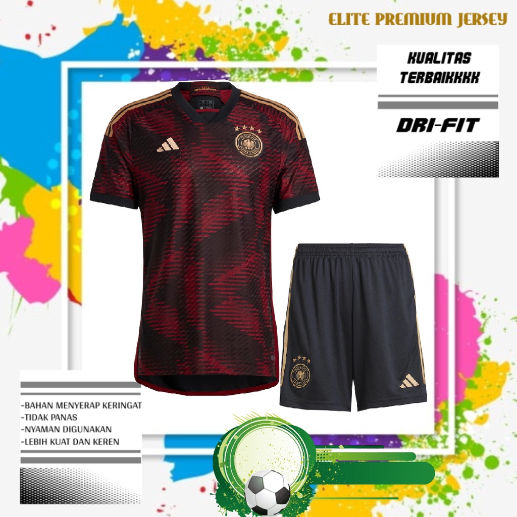 SETELAN JERSEY & CELANA  JERMAN AWAY 2021 GRADE ORI | BAJU DAN CELANA SEPAK BOLA JERMAN AWAY TERBARU