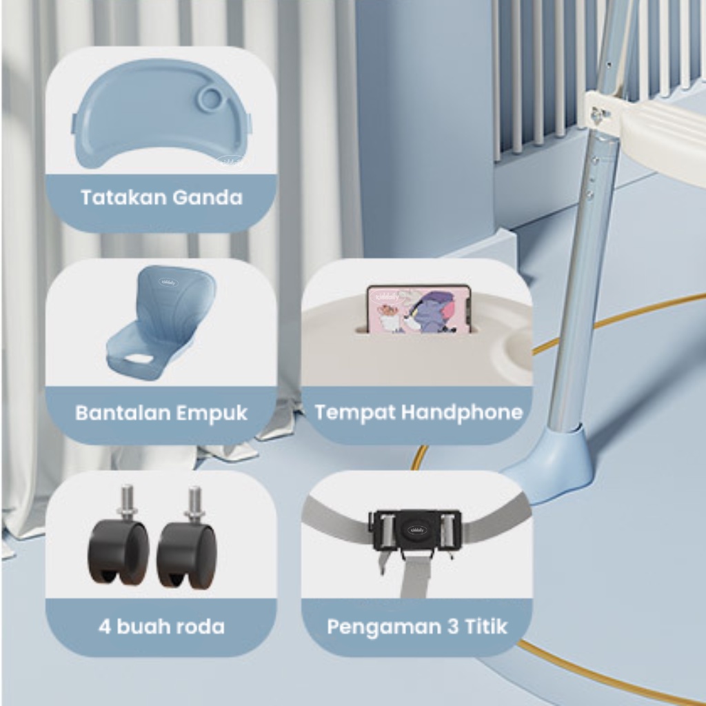 KIDDAILY HIGH CHAIR 3 IN 1 BISA 3 MODE PORTABLE (BISA JADI BOOSTER) KURSI MAKAN BAYI BABY CHAIR