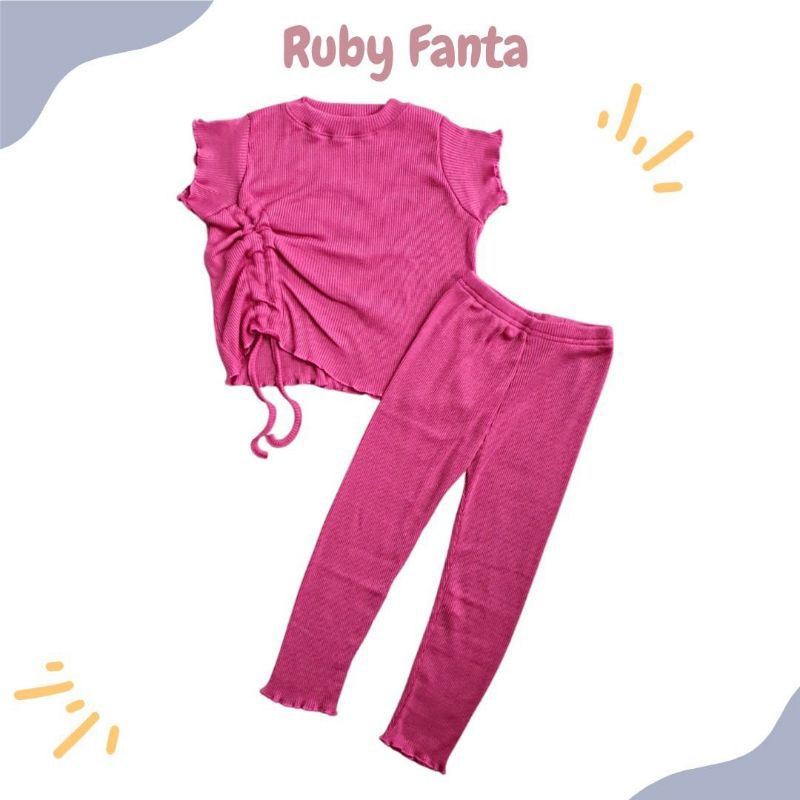 Baju Setelan Anak Perempuan KERUT Ruffle Knit Tee Rib 1-5 Tahun Bahan Rib Knit