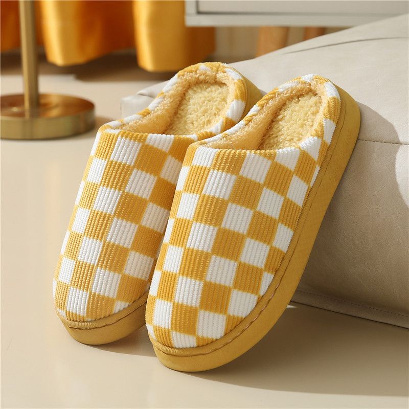 SANDAL RUMAH KOREA BULU SLIP ON CHECKERED BOARD