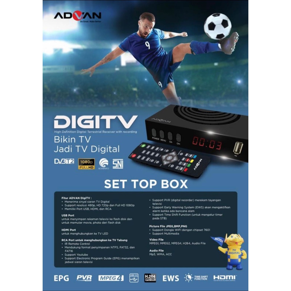 ADVAN DIGITV DVBT2 Full HD 1080p STB Set Top Box TV Digital Receiver Garansi Resmi / ADVAN STB / STB ADVAN / SET TOP BOX ADVAN