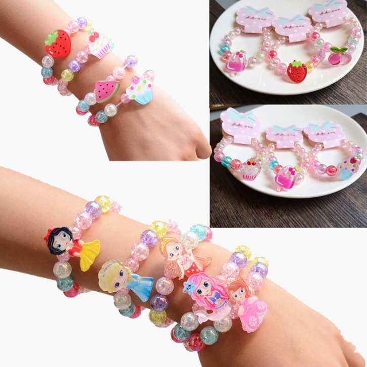 [ORGM]Aksesoris Fashion Gelang Anak Batu Manik Kilau Mermaid Princess Elsa Anna Kitty