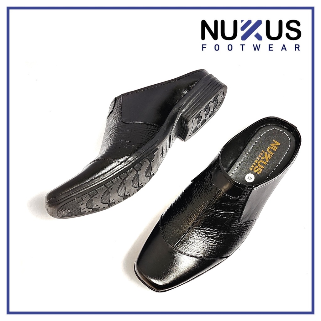 Nukus Sepatu Sandal Selop Pria Kulit Asli Hitam - SL F06