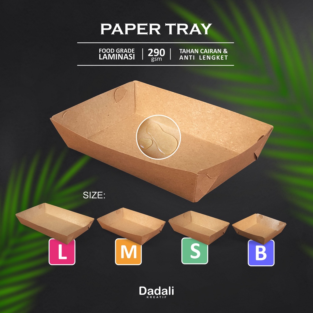 Paper Tray Dine In Laminasi L/M/S/B Kraft Coklat Tebal 290gsm