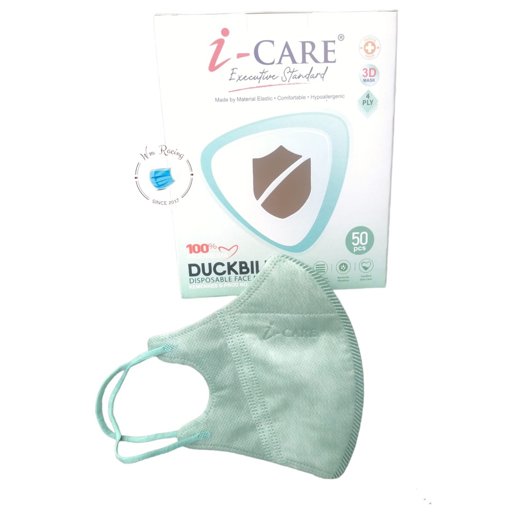 Masker Duckbill Embos Logo iCare 4Ply isi 50pc Premium Quality