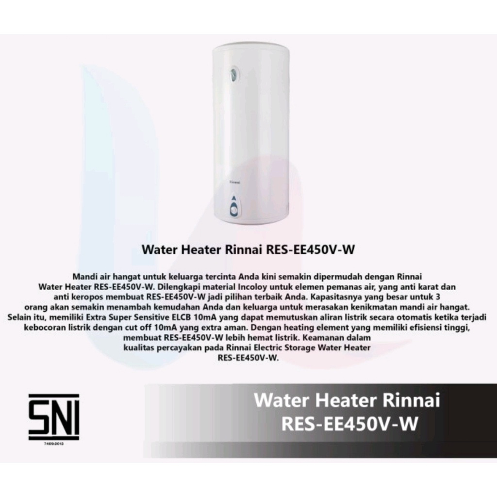 WATER HEATER LISTRIK RINNAI 50 LITER TYPE RES-EE 450 V