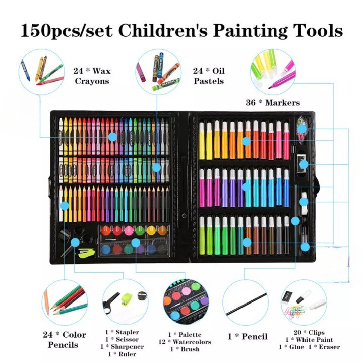 

(PG) ART SET 150 PCS CRAYON FULL SET 150PCS PERALATAN GAMBAR LUKIS PENSIL WARNA 1 SET COLOURING PENS