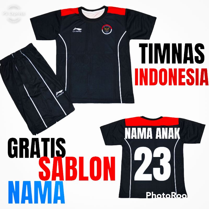 SETELAN JERSEY BOLA TIMNAS INDONESIA/SETELAN JERSEY TIMNAS INDONESIA/SETELAN BAJU BADMINTON ANAK/GRATIS SABLON NAMA DAN NOMER PUNGGUNG