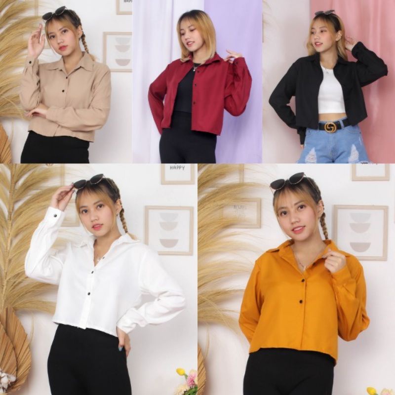BAJU ATASAN KEMEJA CROP CASUAL WANITA HITS KOREAN OOTD - LP