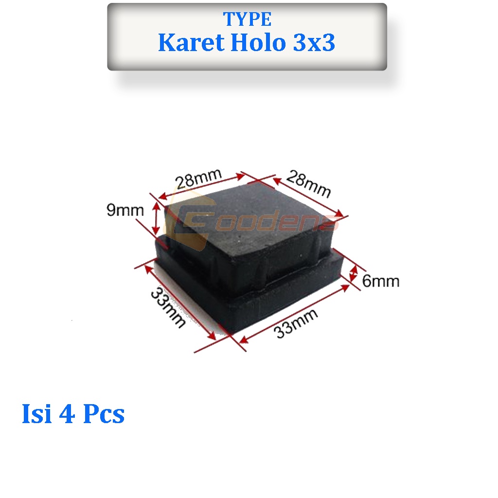 Karet Holo 3x3 Karet Pengaman Kaki Meja Kursi isi 4 pcs