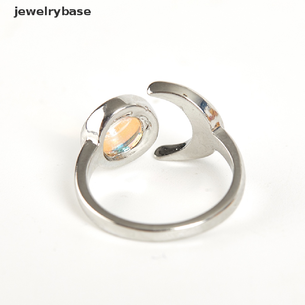 Cincin Model Terbuka Desain Batu Opal Kristal Bulan Warna Silver Gaya Vintage Untuk Dekorasi