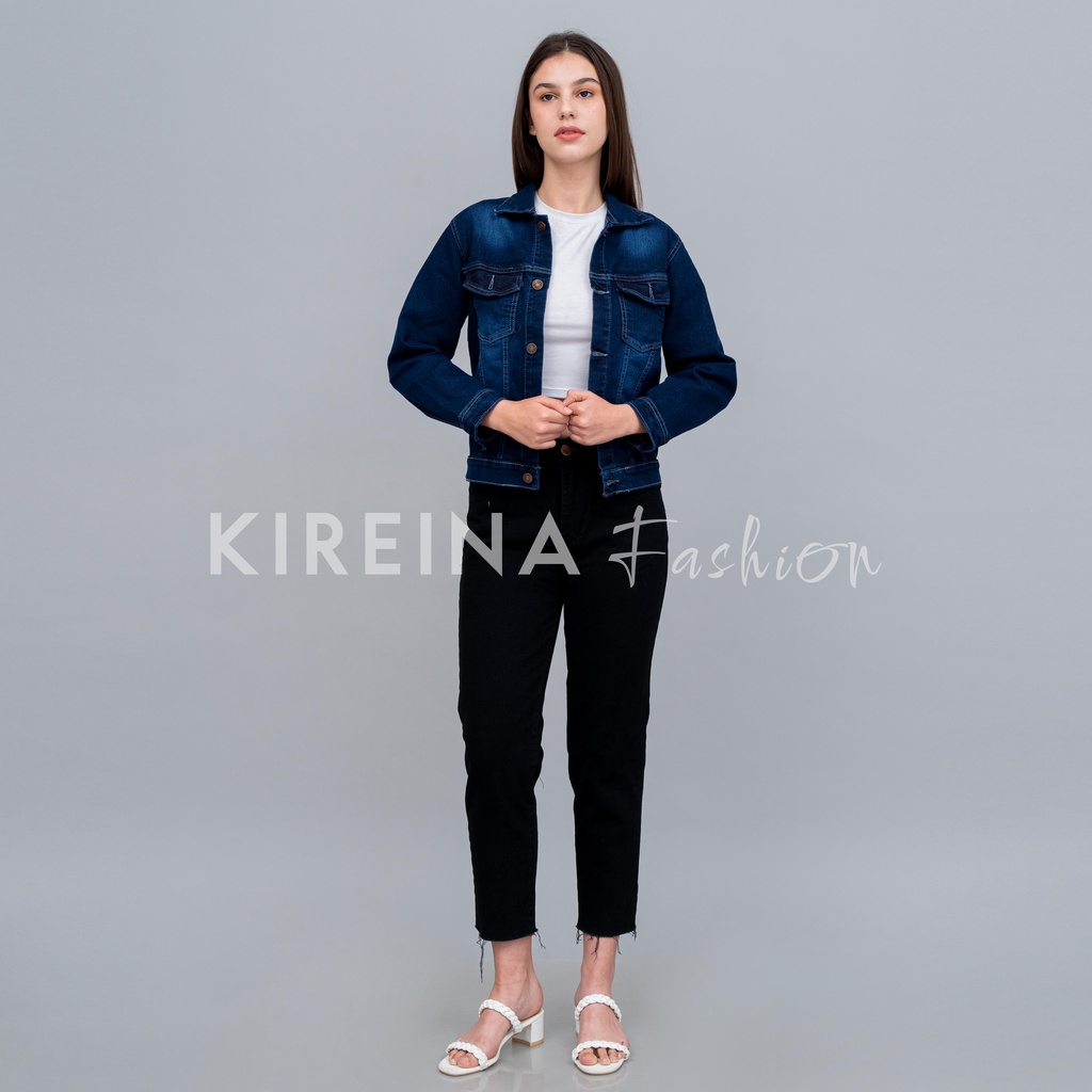 Jacket Jeans Wanita Denim Unisex Model Crop Bahan Denim Wash Tebal - KIREINA