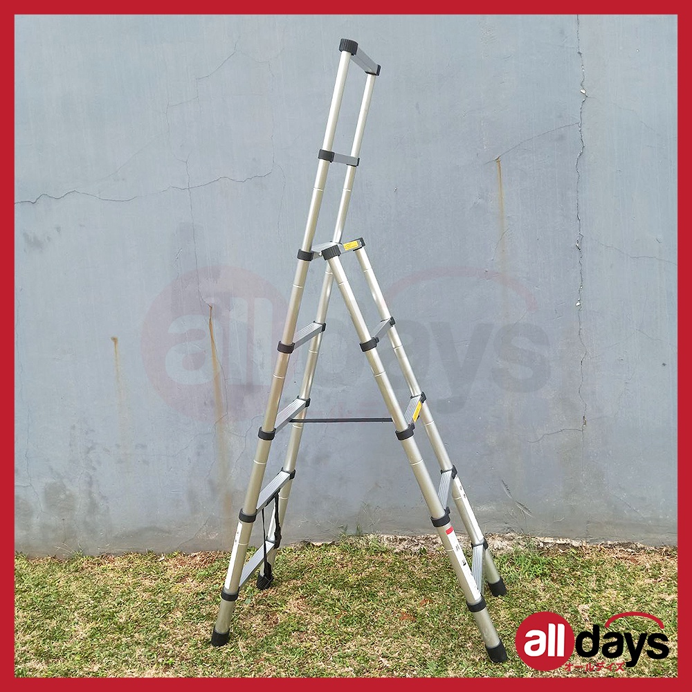 Alldays Tangga Lipat Teleskopik DOUBLE EXTRA 1,4 + 2 METER / Telescopic Alumunium Ladder Bahan Kuat, Praktis, Simple