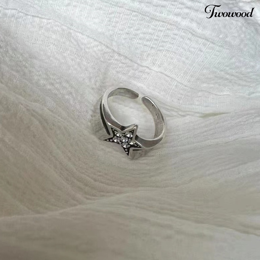 Cincin Model Terbuka Desain Pentagram Irregular Aksen Berlian Imitasi Gaya Vintage Untuk Wanita