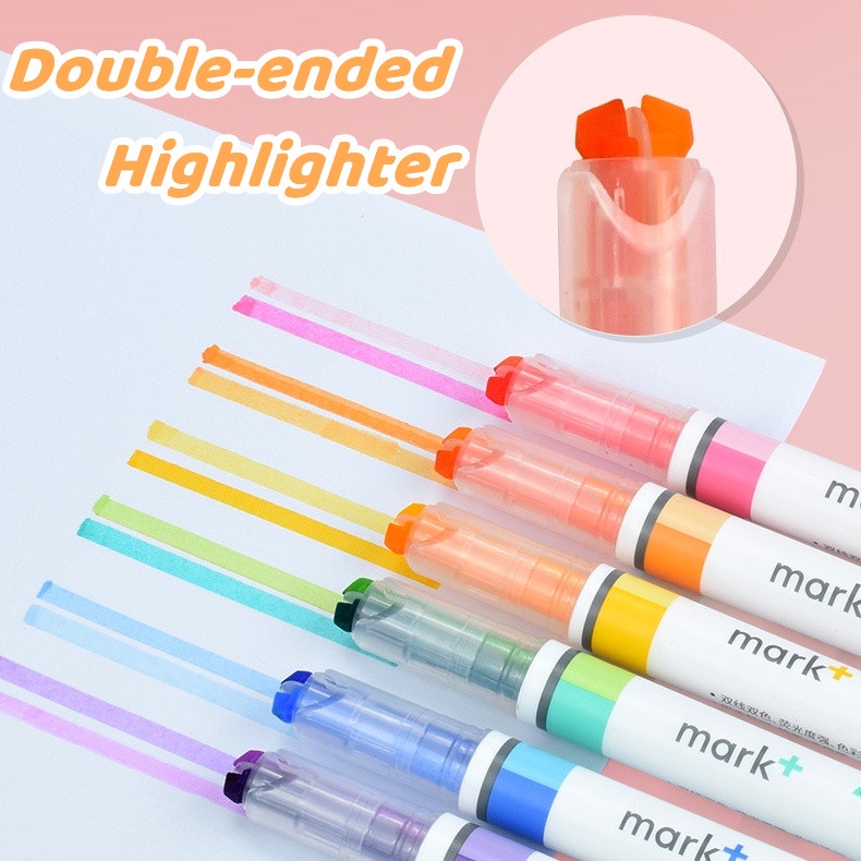 6pcs / Set Spidol Highlighter Warna Glossy Untuk Stationery Pelajar / Kantor