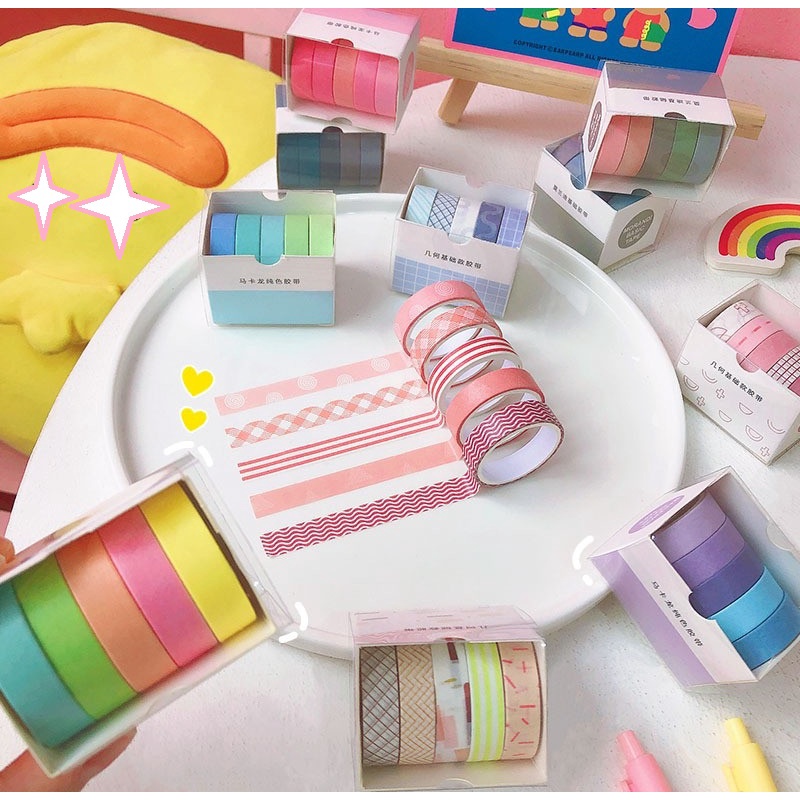 

[FS] Set 5pc Essential Collection Washi Tape / Masking Tape Solid Color Junk Journal Bujo Diary
