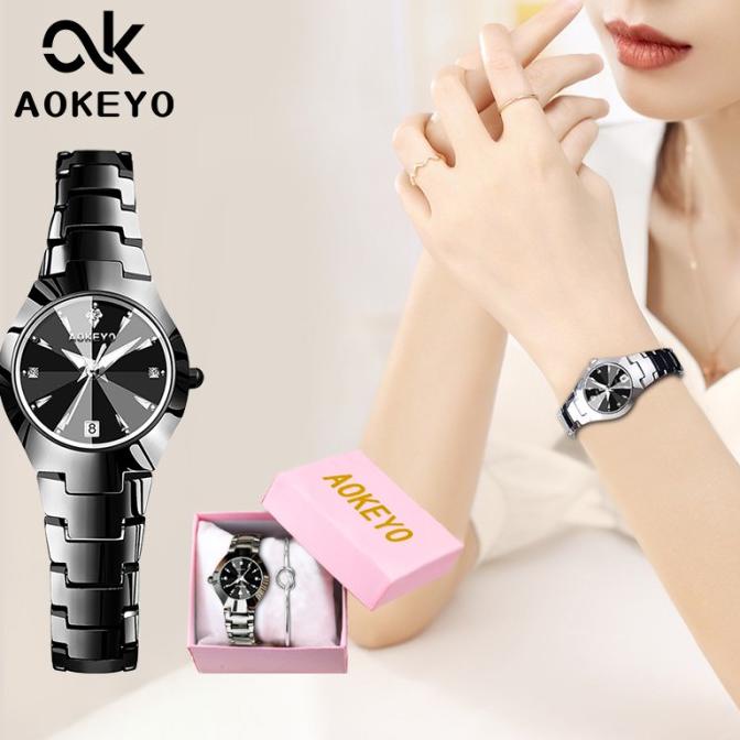 AOKEYO Jam Tangan Wanita Original Berlian Anti Air Analog Bisnis