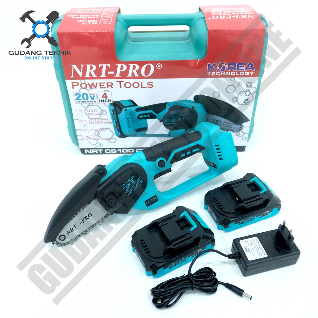 Mesin Gergaji Kayu Cas BATERAI Mini 4" CS100DC NRT / Chainsaw CORDLESS Charger 4Inch CS100DC NRT PRO