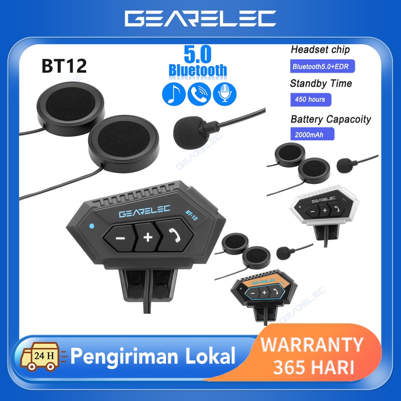 BT12  Bluetooth 5.0 Helm Sepeda Motor Headset Tahan Air Nirkabel dengan Baterai 800mAh/2000mAh NOT intercom