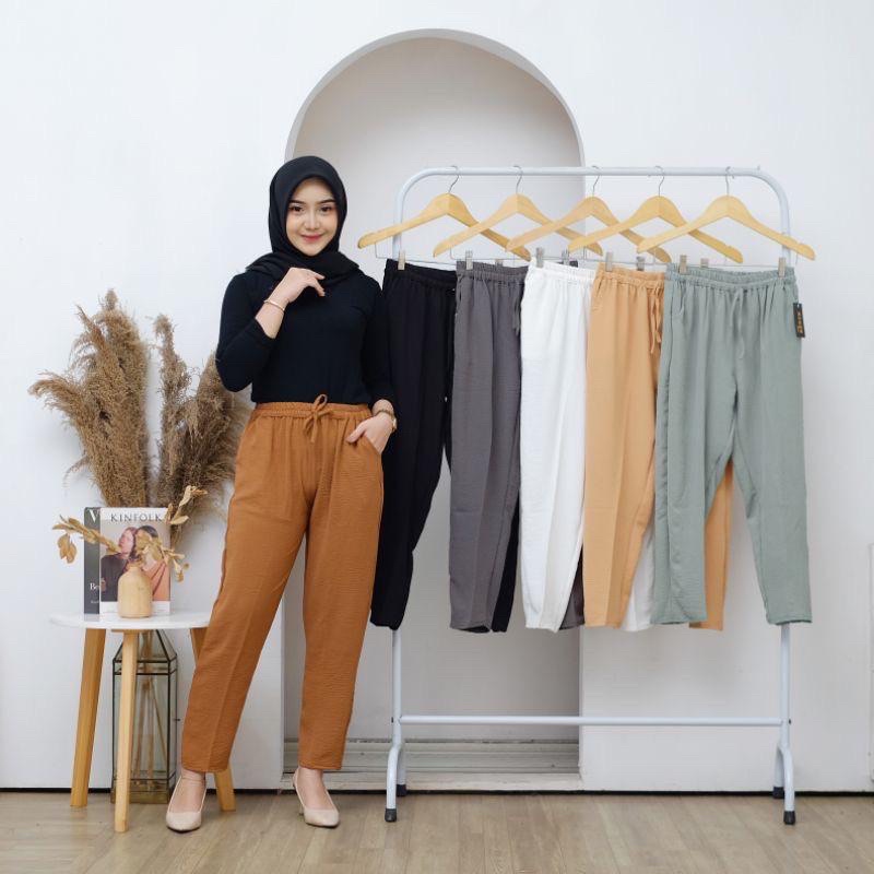 GS-BAGGIE PANTS PANJANG CRINKLE AIRFLOW PREMIUM/CELANA PANJANG WANITA