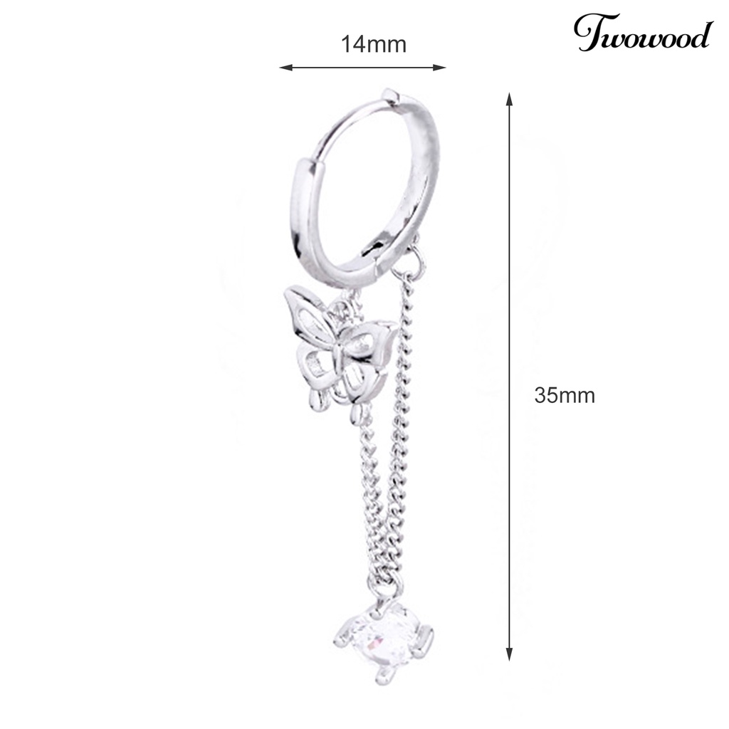 1 Pc Anting Tassel Cubic Zirconia Bentuk Kupu-Kupu Gaya Korea Untuk Wanita