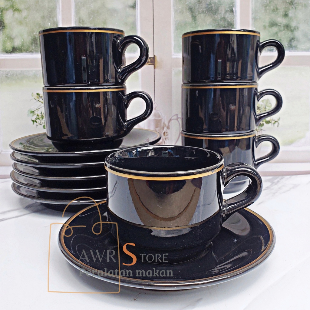 1 SET CANGKIR KERAMIK HITAM MEWAH