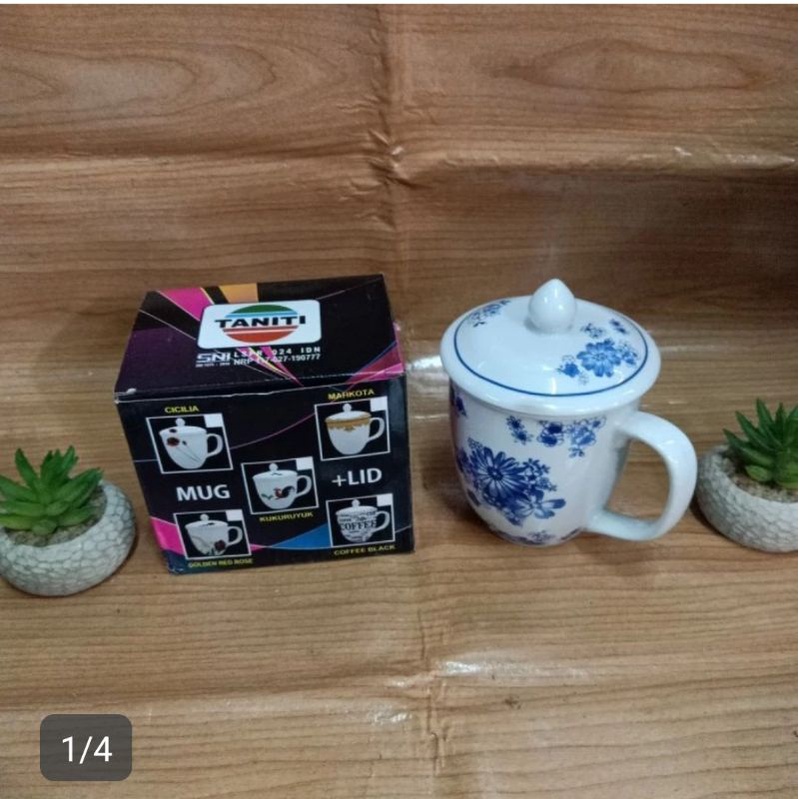 CUCI GUDANG Cangkir Mug Keramik Ada Tutup Cap "TANITI" (Jual Khusus Medan / SPX Instant) SNI (turun 