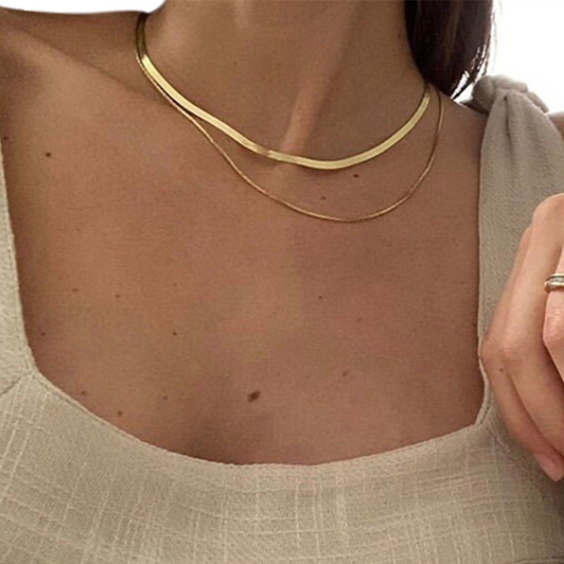 Fancyqube Kalung Rantai Tulang Ular Bahan 925 Silver Gold Hias Cubic Zirconia Untuk Wanita