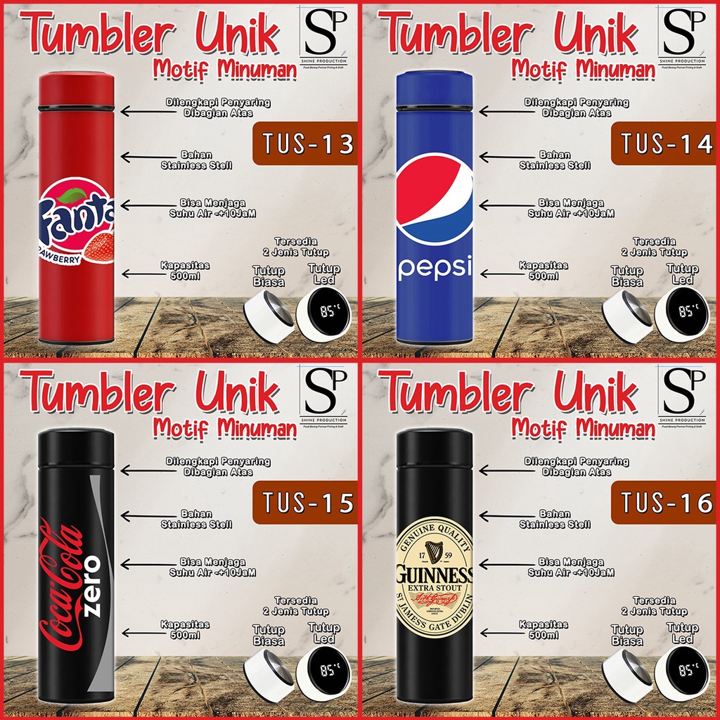 Tumbler Botol Minum Unik Printing Motif Minuman Stainless Steel 500 ML