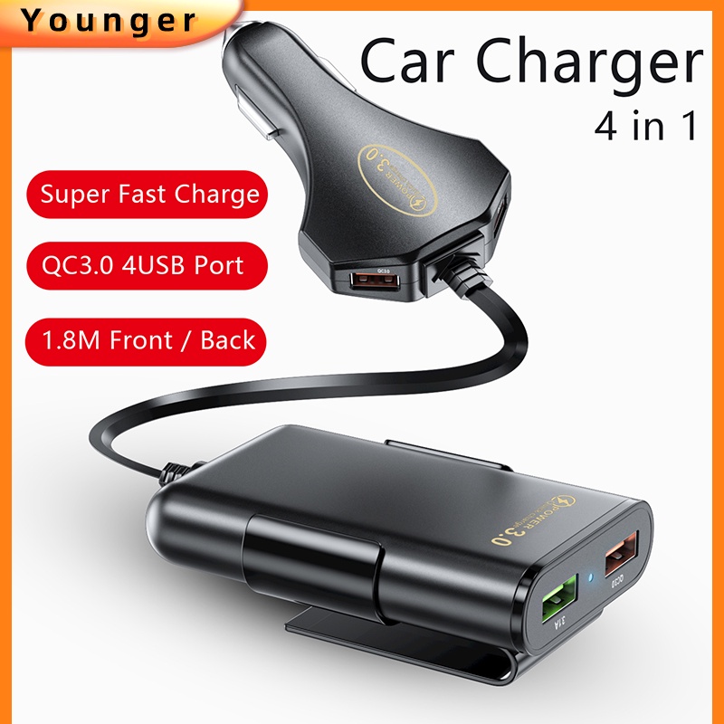 Adaptor Charger Mobil 4 Port USB 3.0 60W 12A Quick Charging Untuk Iphone Android Adoptor