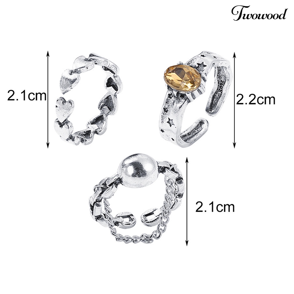 3 / 5Pcs Cincin Knuckle Model Hollow Out Hati Bahan Alloy Untuk Aksesoris Perhiasan