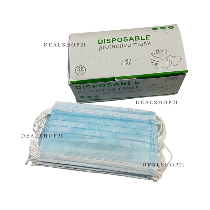 GROSIR 3PLY SURGICAL MASK / MASKER 3PLY EARLOOP BIRU, 1 BOX ISI 50pcs