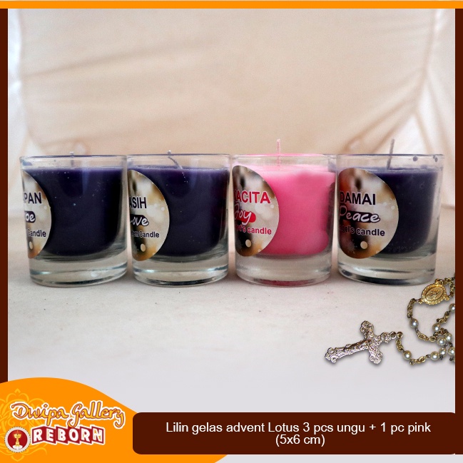 Lilin gelas advent/adven Lotus 3 pcs ungu + 1 pc pink (5x6 cm)