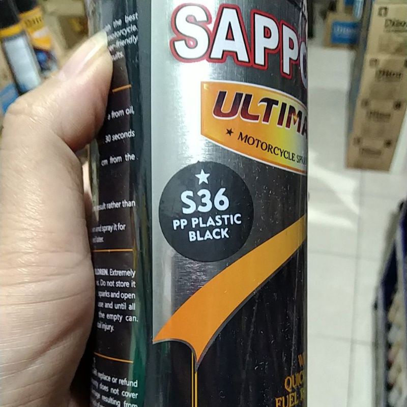 cat spray pilok pilox cat semprot sapporo ultimate S36 PP  plastic black plastik black dasar plastik hitam saporo 400ml