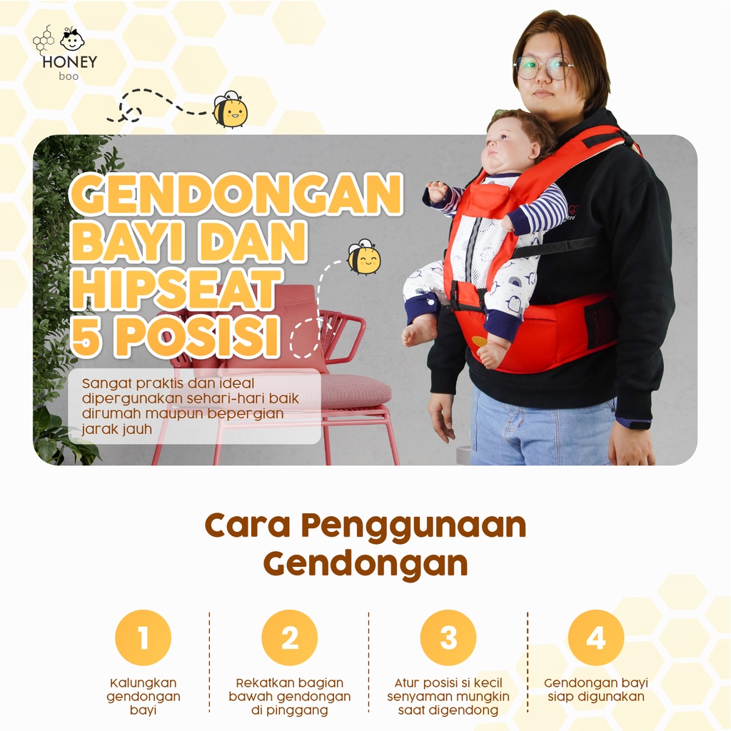 Gendongan Bayi Depan Hipseat 5 Posisi Untuk Travelling