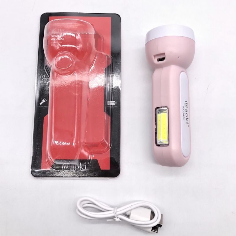 Senter Cas Tangan Super Terang Usb Charger Baterai Lhitium Led 10w Aoki AK- 345L