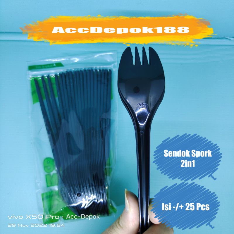 SENDOK HORK / SENDOK SPORK 2IN1 MEREK FIM WARNA HITAM / BENING / BIRU / KUNING / MERAH / UNGU / ORENG ISI 25 PCS