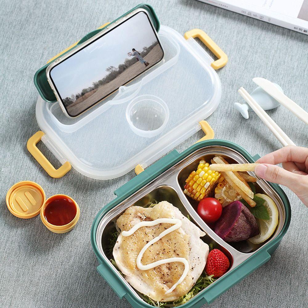 Preva Lunch Box Microwavable Rectangle Grid Dengan Sendok Wadah Makanan