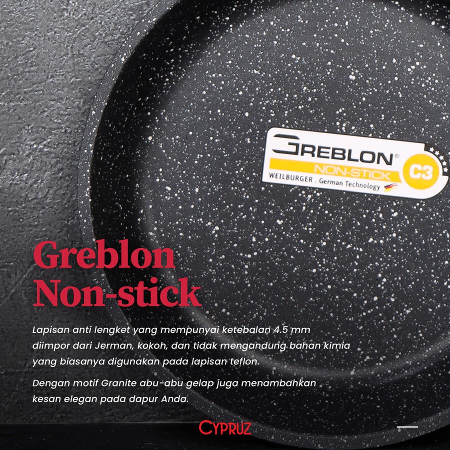 Cypruz PI-0834 Casserole Pan Panci Granite Diecast Series 24cm