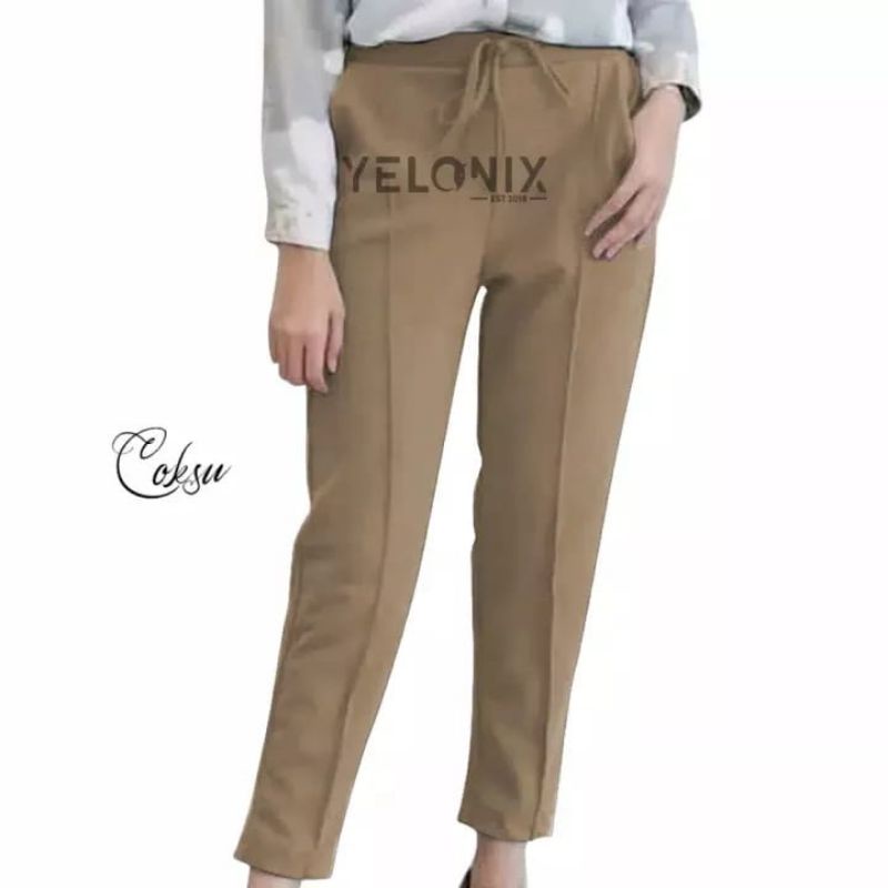 Celana Bahan Beggy Pants Wanita Pinggang Karet Katun Sogo