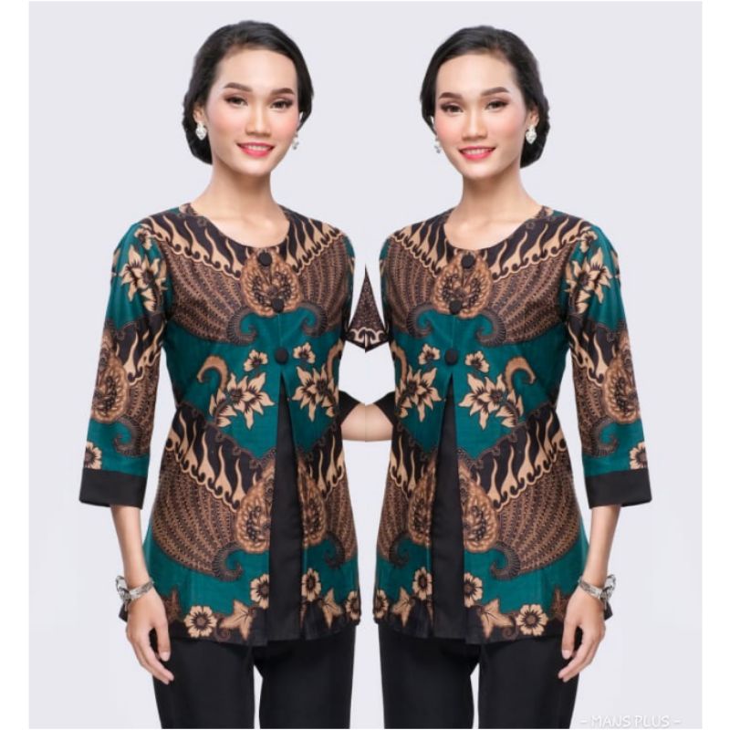 Blouse Batik Wanita Jumbo XXXL Lengan ¾ Kemeja Atasan Batik Wanita Big Size 4L-5L Seragam Kerja DHL